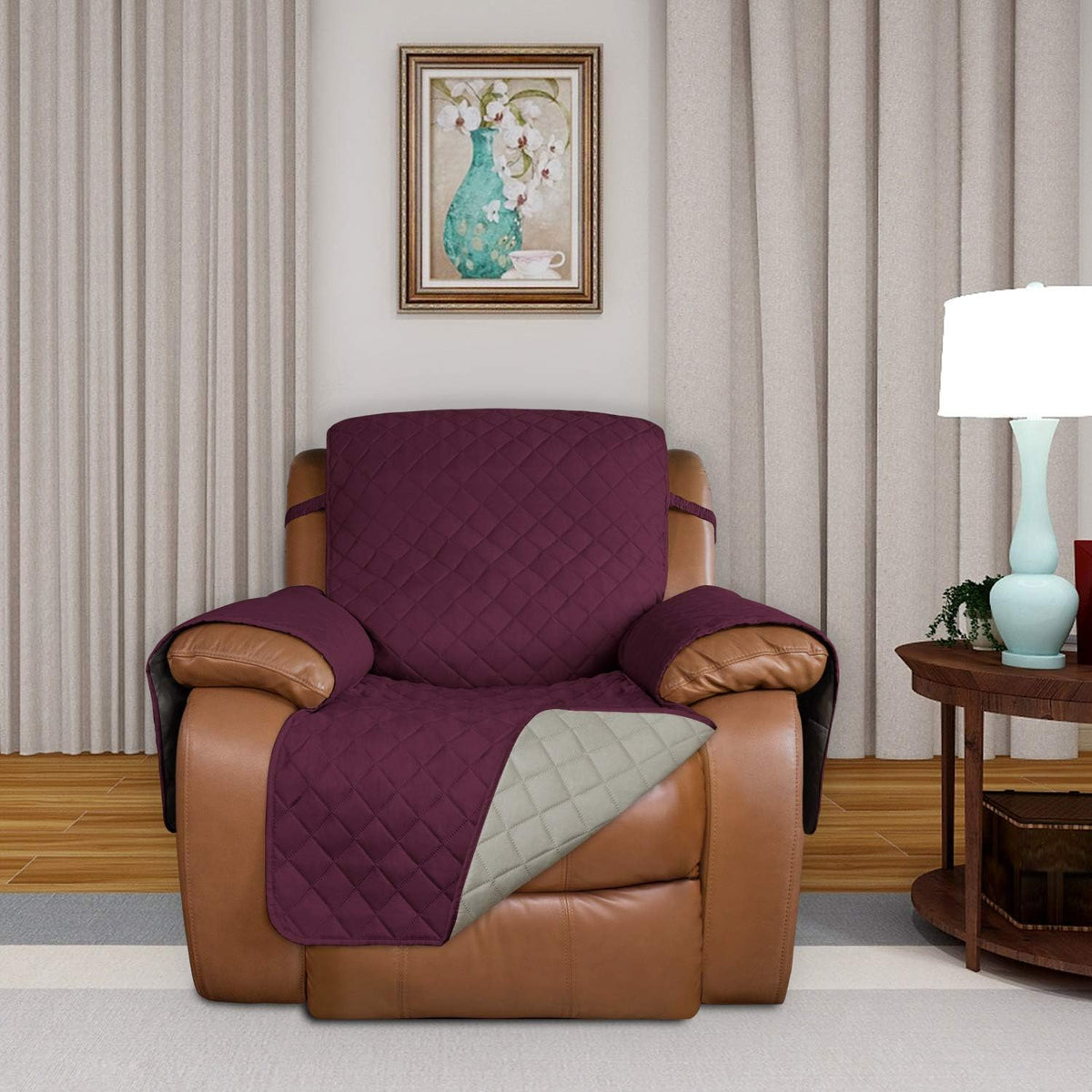 PureFit Reversible Quilted Sofa Cover, Water Resistant Slipcover Furniture Protector, Washable