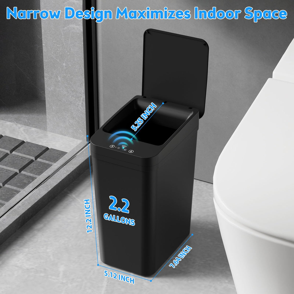 Bathroom Trash Can with Lid, KOEYLE 2 Pack 2.2 Gallon Automatic Touchless Garbage Can, Small Motion