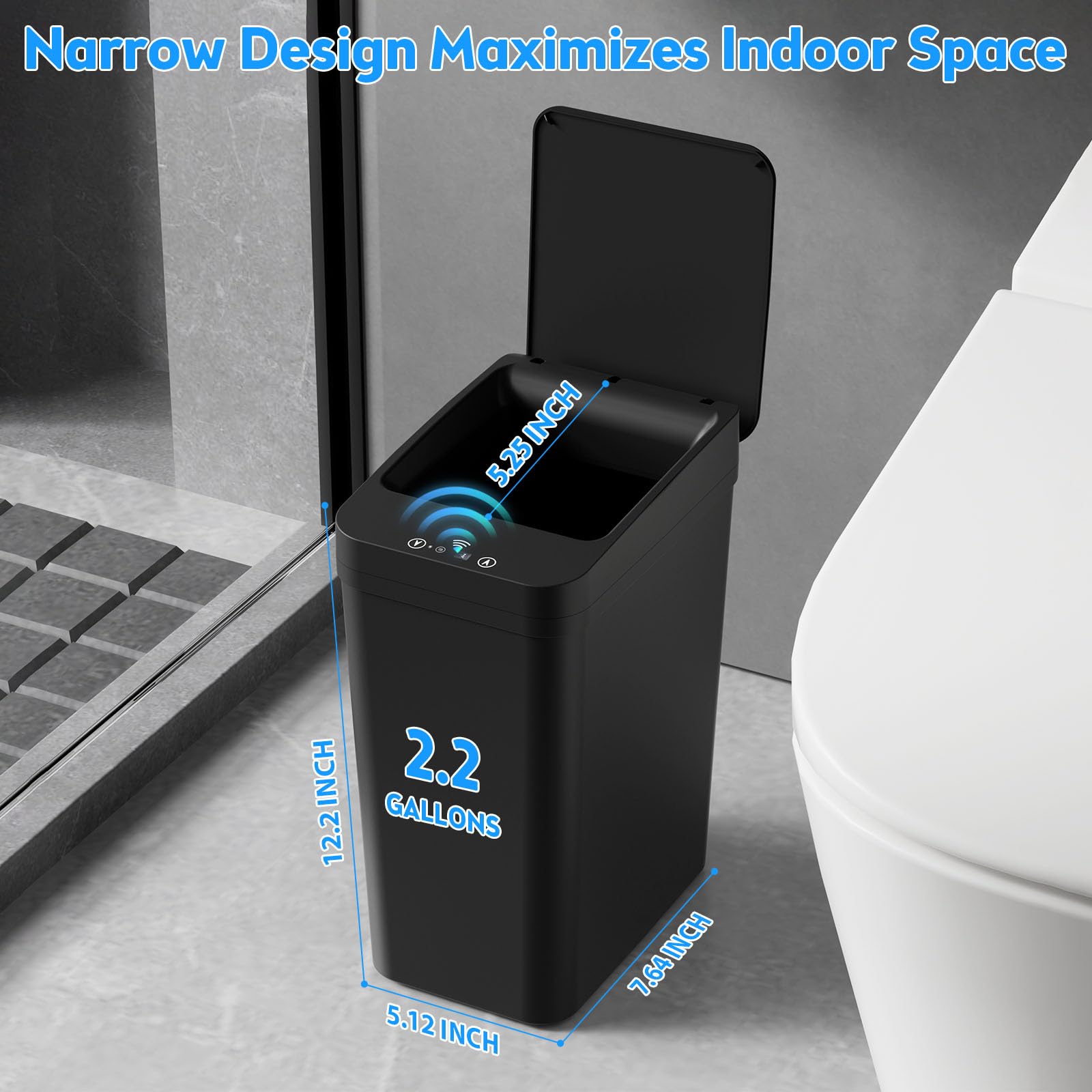 Bathroom Trash Can with Lid, KOEYLE 2 Pack 2.2 Gallon Automatic Touchless Garbage Can, Small Motion