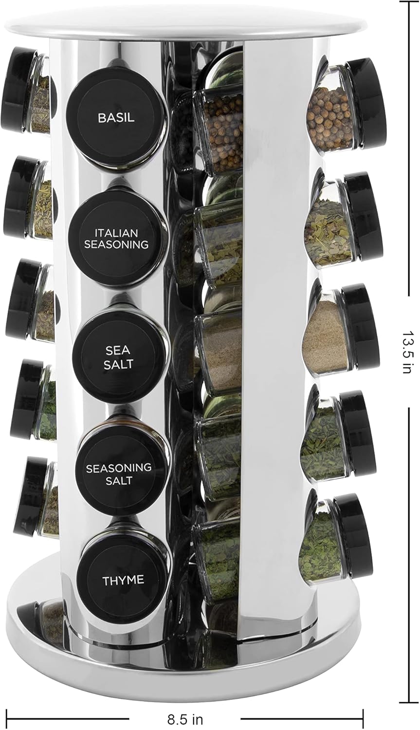 Kamenstein 20 Jar Revolving Countertop Spice Rack with Spices Included, FREE Spice Refills for 5