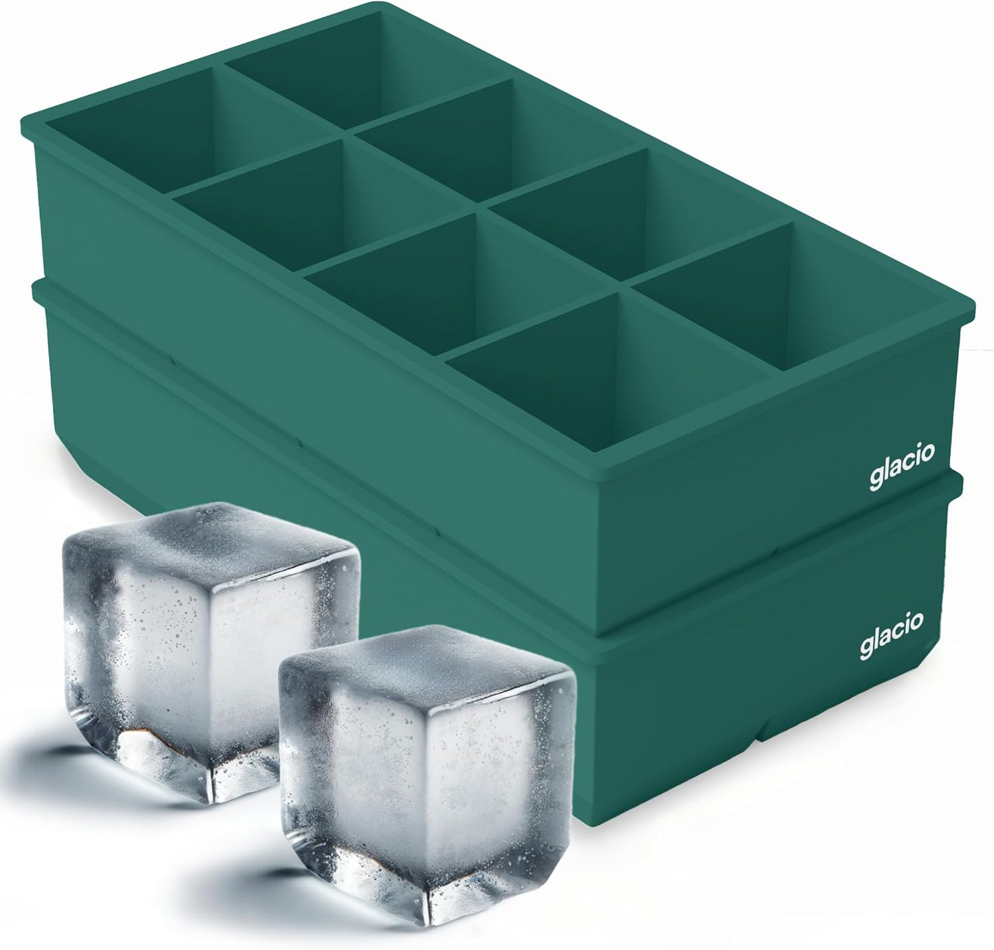 glacio Ice Cube Molds – 2-Pack Silicone Trays for 8 Large Square Cubes – Slow-Melt Ice for Whiskey