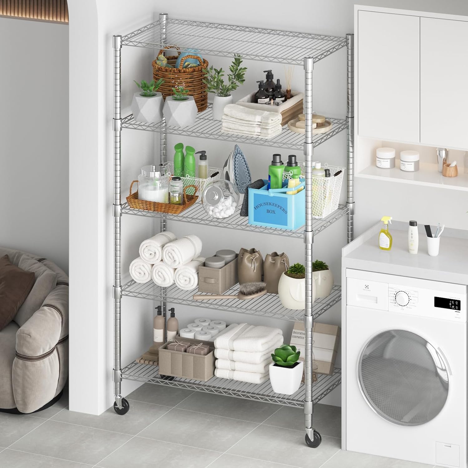 Himimi 5-Tier Heavy Duty Steel Wire Rack Storage Shelving, Adjustable Metal Storage Shelves with