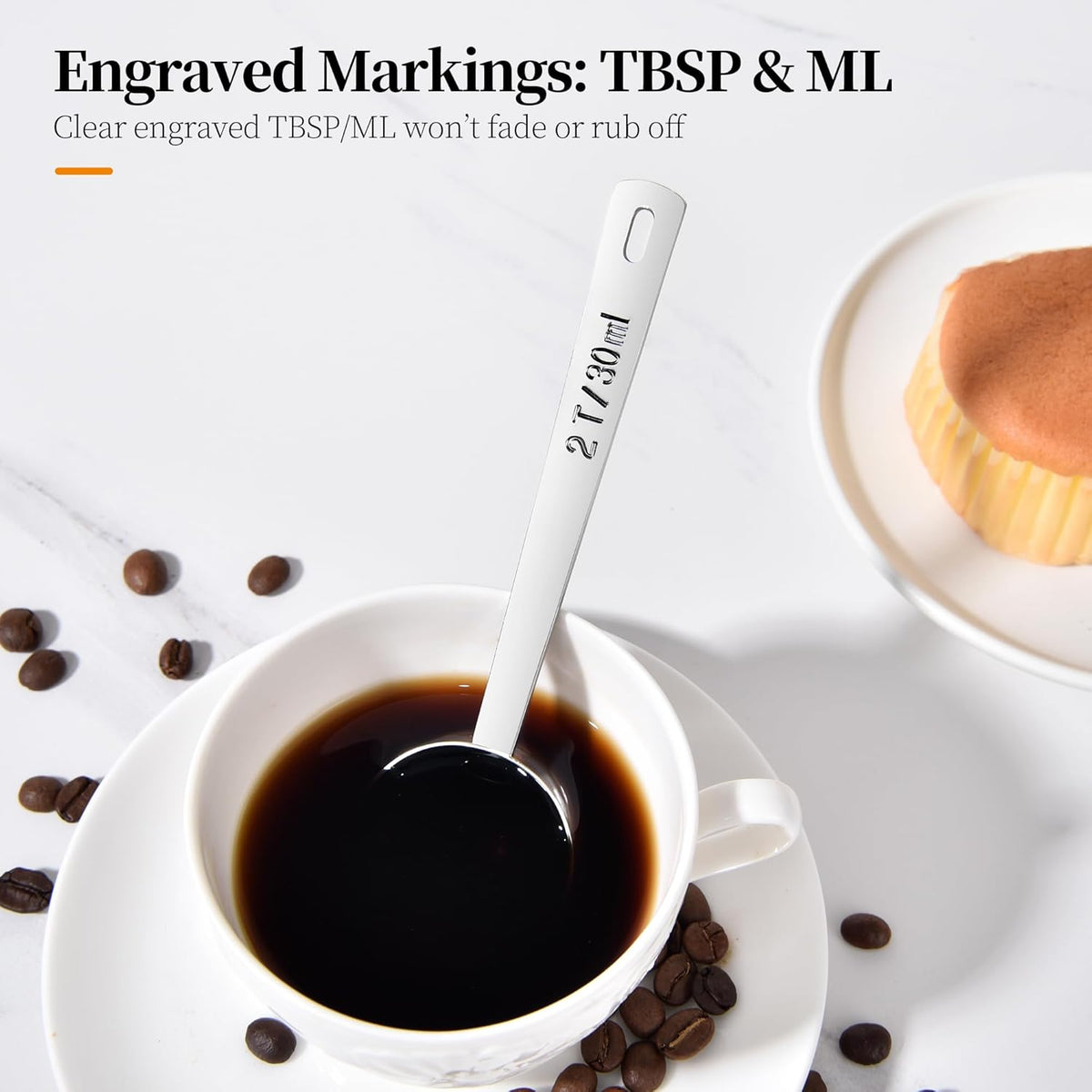 Long Handle Coffee Scoop: 5.98 Inch 18/8 Stainless Steel 2 Tablespoon Metal Measuring Spoon Tbsp