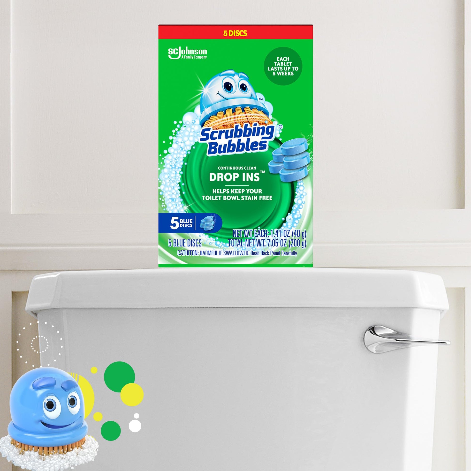 Scrubbing Bubbles Continuous Clean Toilet Drop-Ins, Automatic Blue Toilet Bowl Cleaner, Septic-Safe