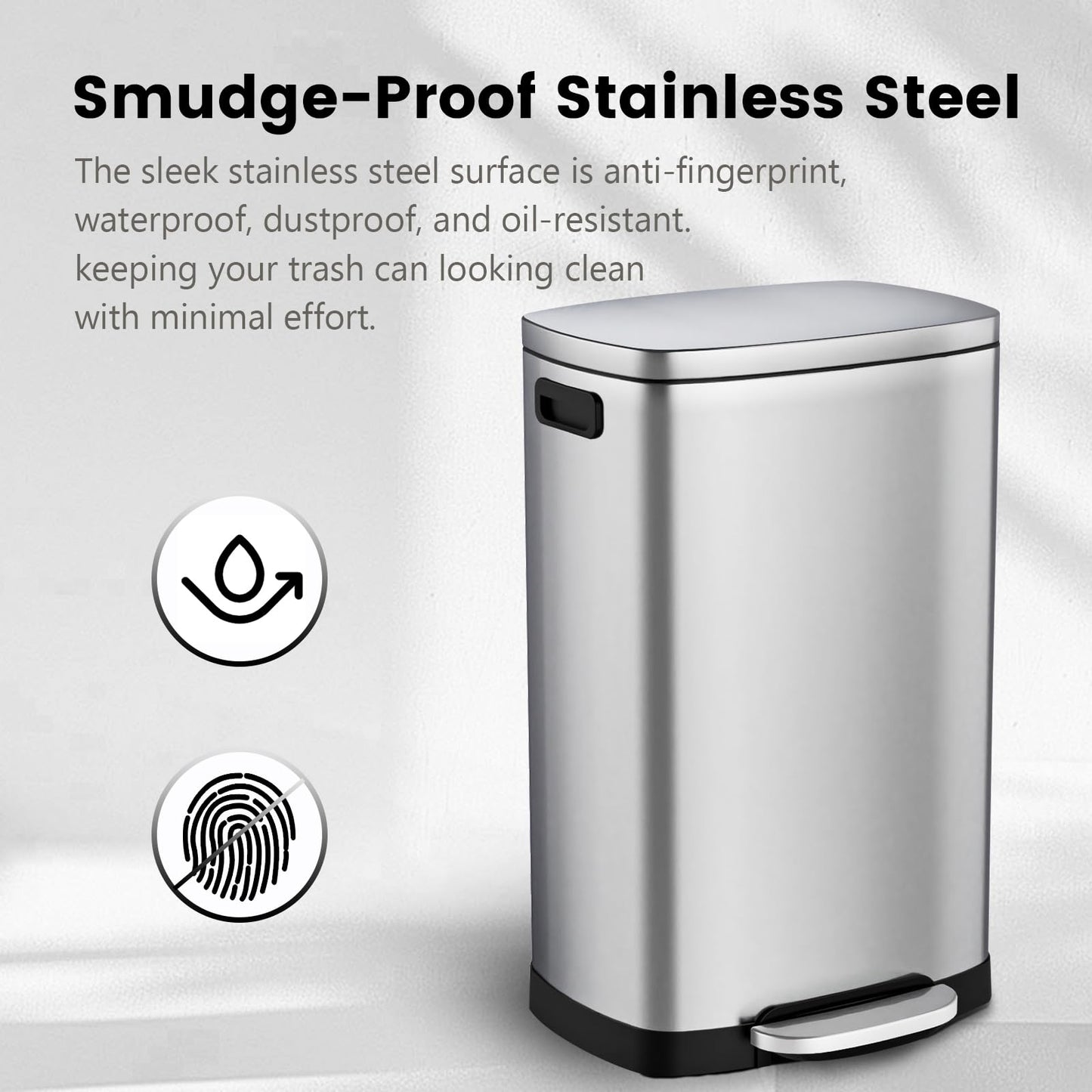 ELPHECO Kitchen Trash Can with Lid 13 Gal Stainless Steel Pedal Garbage Can