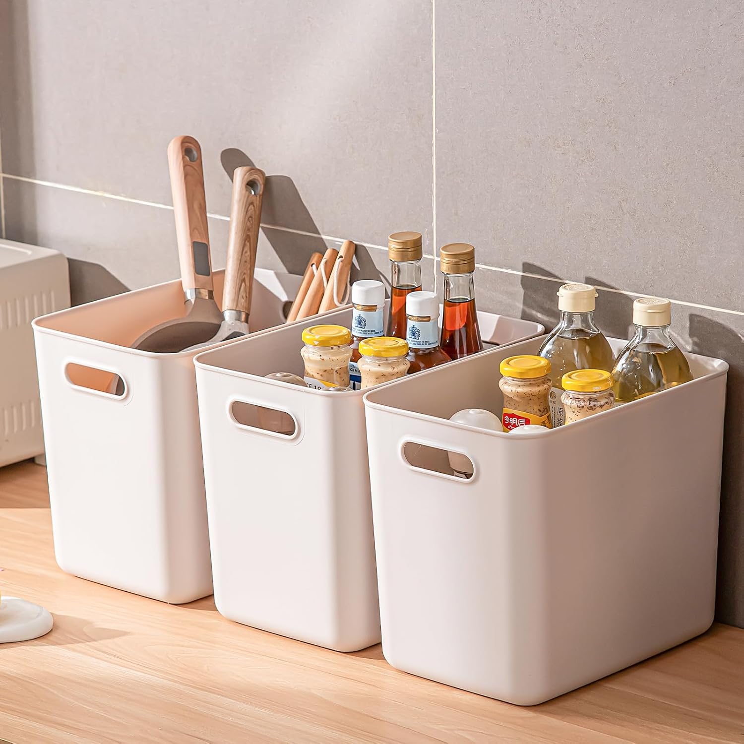 Plastic Storage Bins with lids,Storage Baskets,Container with handle,Storage Organizer Bins for