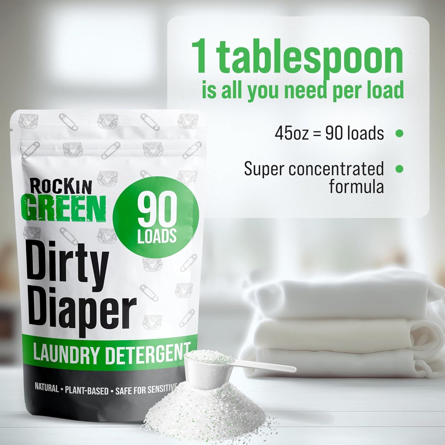 Rockin' Green Laundry Detergent, Plant based, All Natural Laundry Detergent Powder, Vegan and