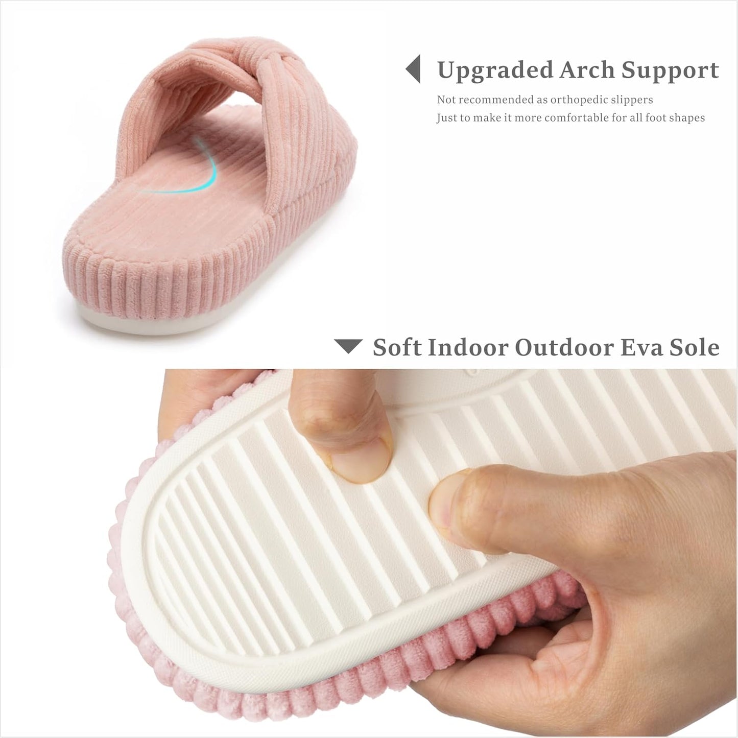 Chantomoo Slippers for Women Memory Foam House Bedroom Corduroy Bow Crossbands Slide Slipper Shoes