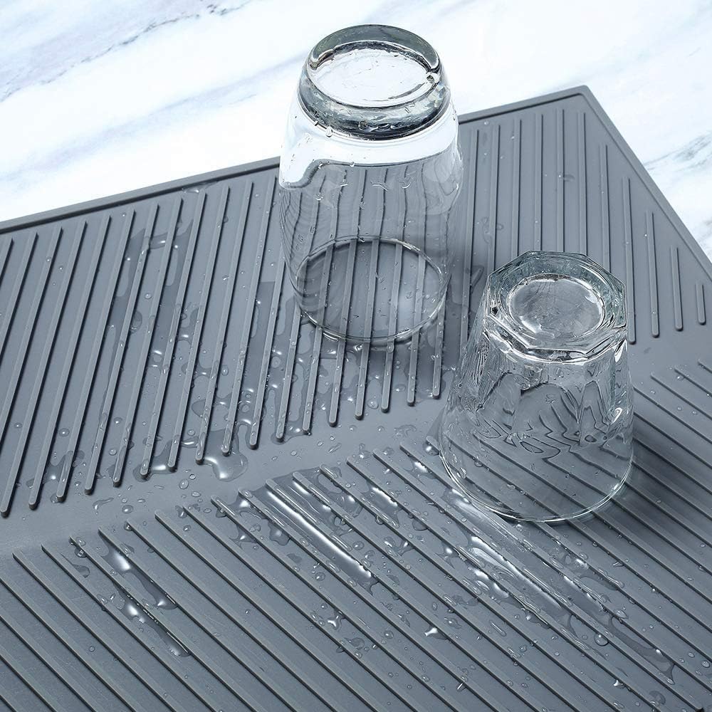 Silicone Dish Draining Mat, Eco Friendly Dish Drying Mat Kitchen Counter Anti-Skid and Heat