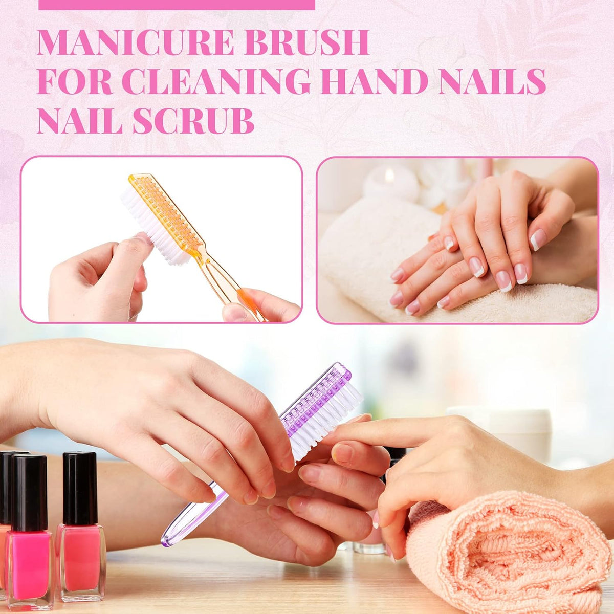 Patelai 48 Pcs Handle Grip Nail Brush Bulk Colorful Nail Scrubber Cleaner Fingernail Brushes Hand