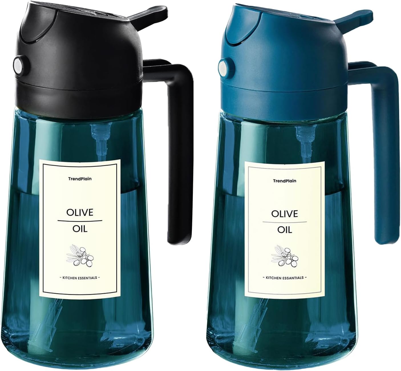TrendPlain 16oz/470ml Blue Glass Olive Oil Sprayer for Cooking - 2 in 1 Olive Oil Dispenser for