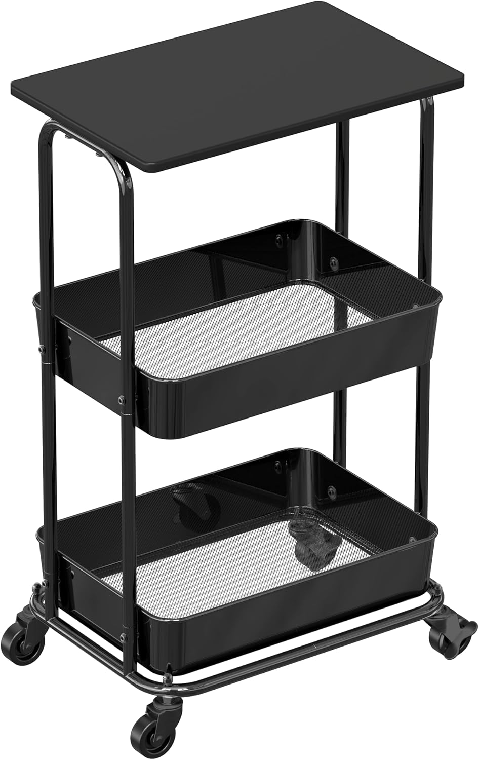 Simple Houseware 2-Tier Rolling Utility Cart with Lockable Wheels and Wood Top, Metal Storage