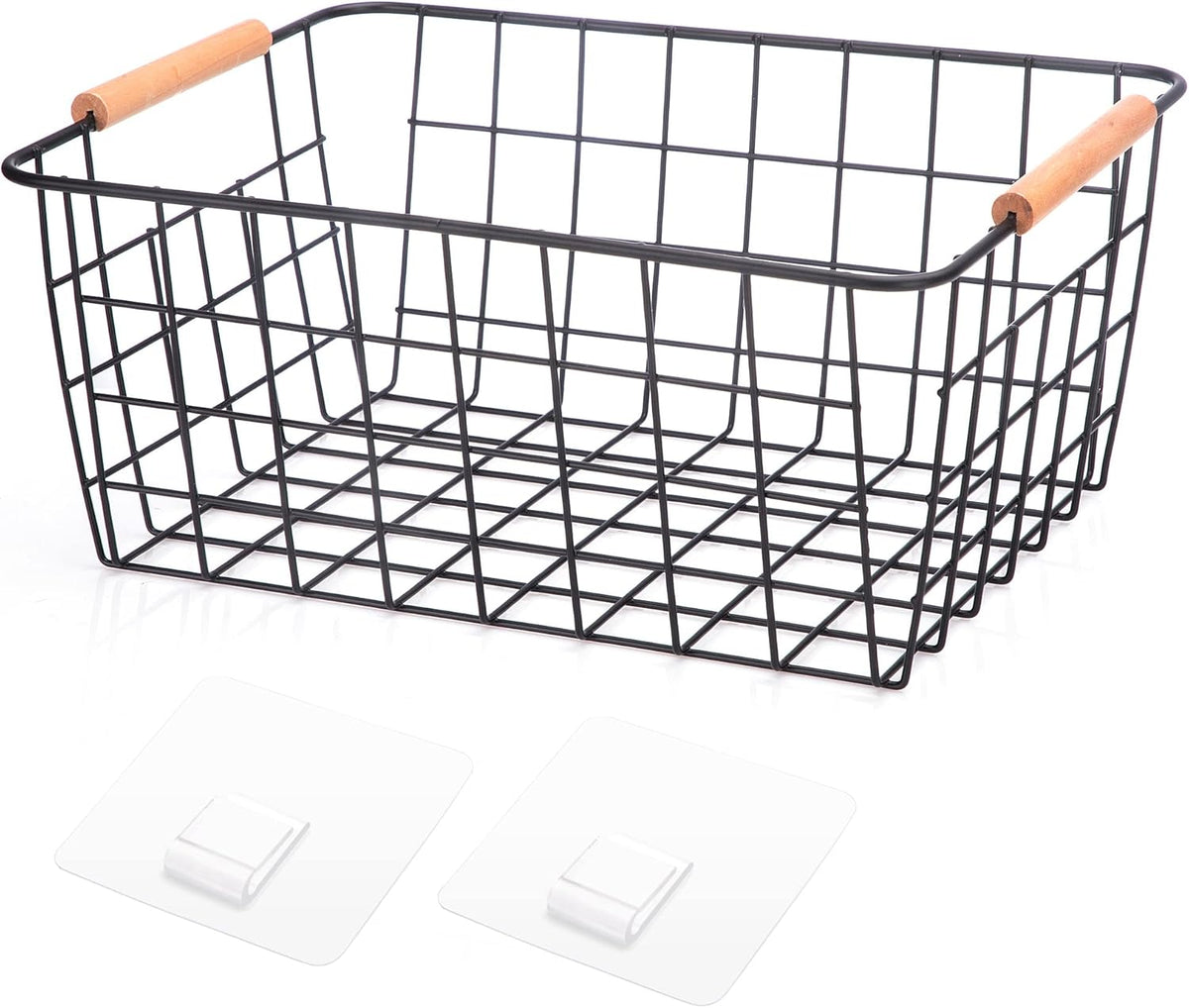 Metal Wire Food Storage Basket Organizer with Wooden Handles for Organizing pantry organizers and