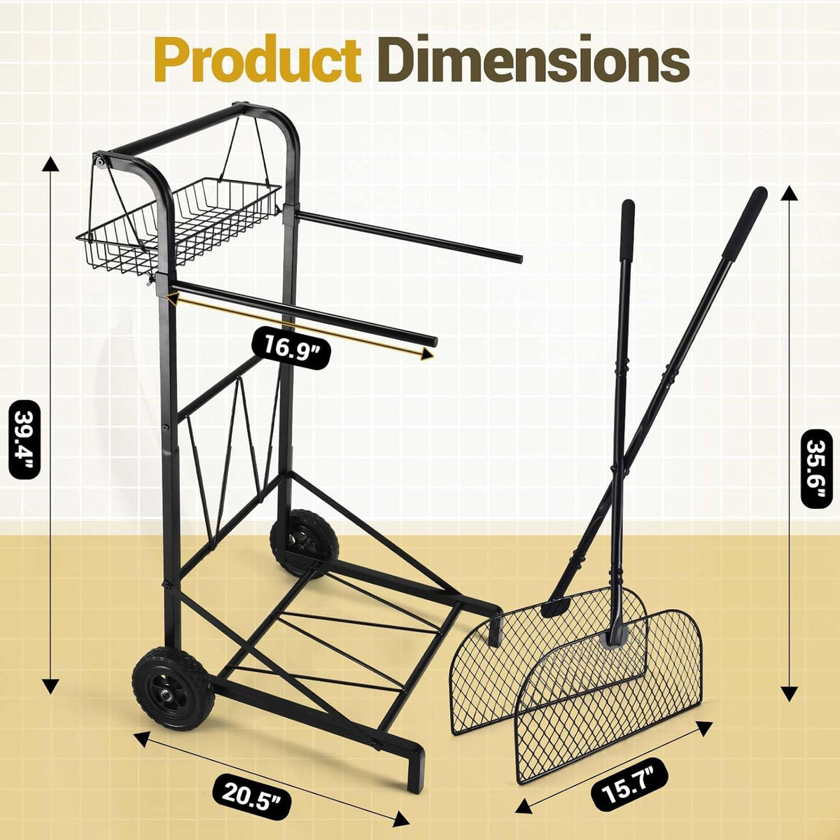 CAROD Mobile Trash Bag Holder with Storage Basket and Ergonomic Handle, Convenient Leaf Bag Cart