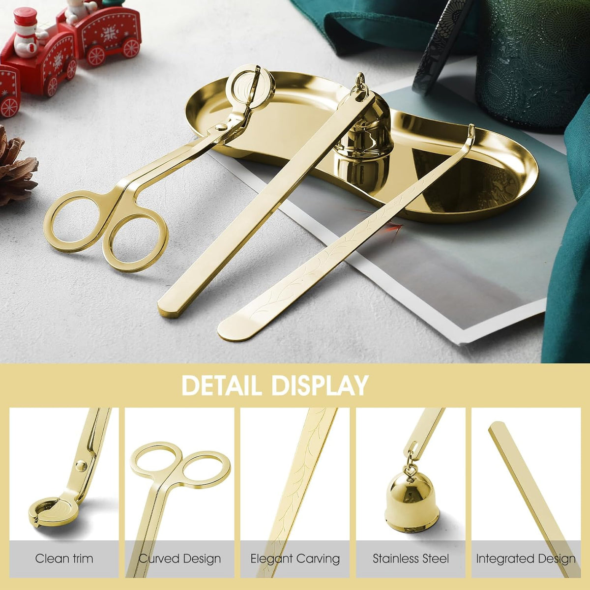PATOISE 4 in 1 Candle Accessory Set, Candle Wick Trimmer Cutter, Candle Snuffer, Candle Wick