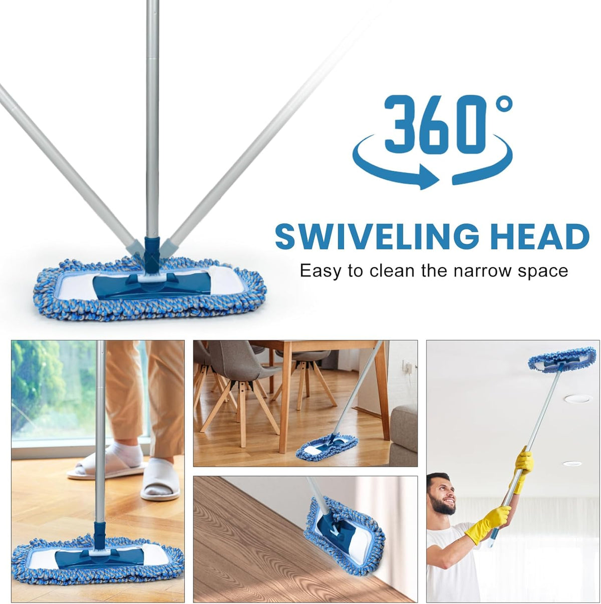 MAVRIZ Dust Mop for Hardwood Floor Washable Wet and Dry Mop with 58" Long Handle, 360° Rotating