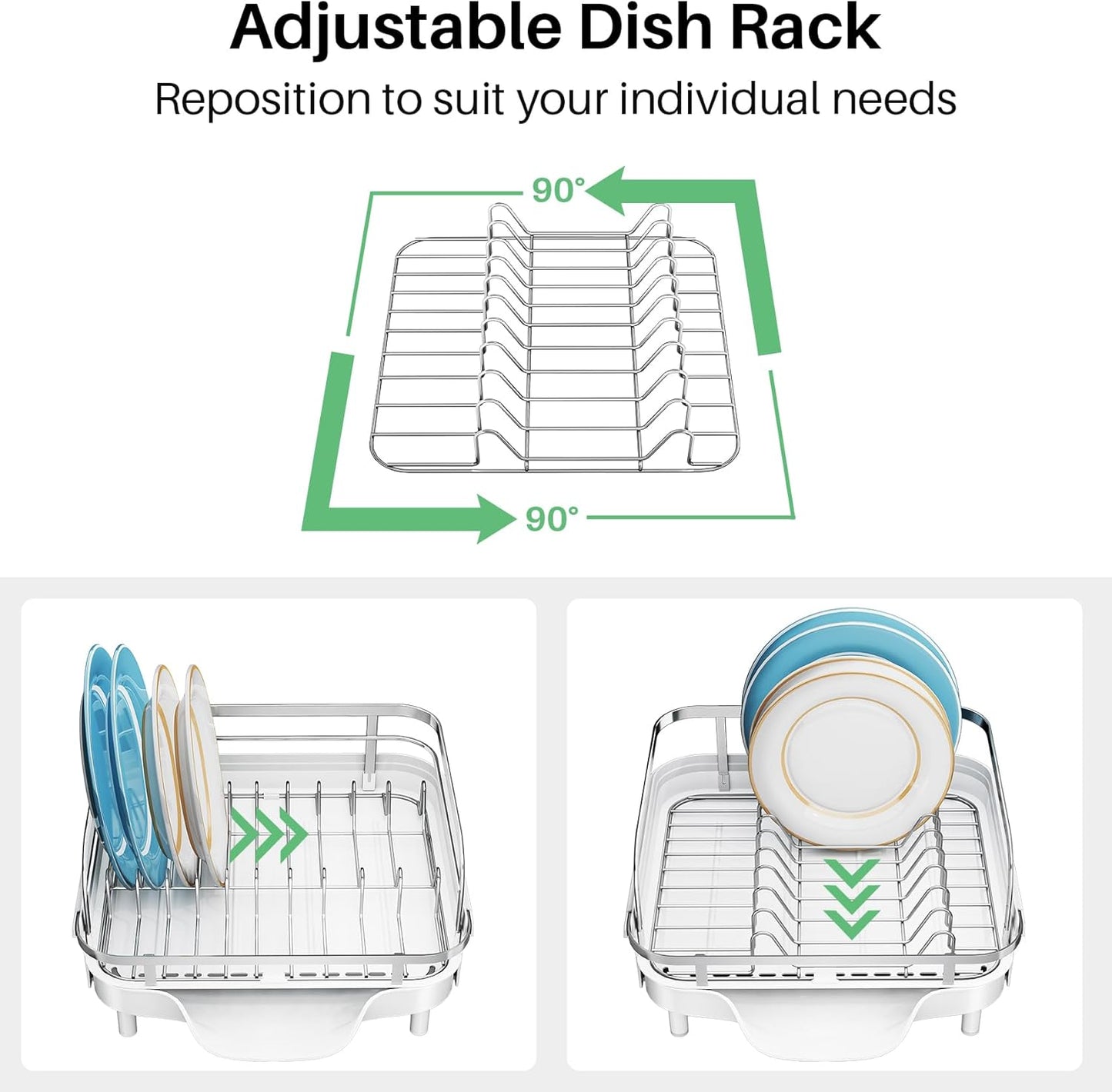 Dish Drying Rack, Expandable Dish Rack for Kitchen Counter, Stainless Steel Dish Drainer with
