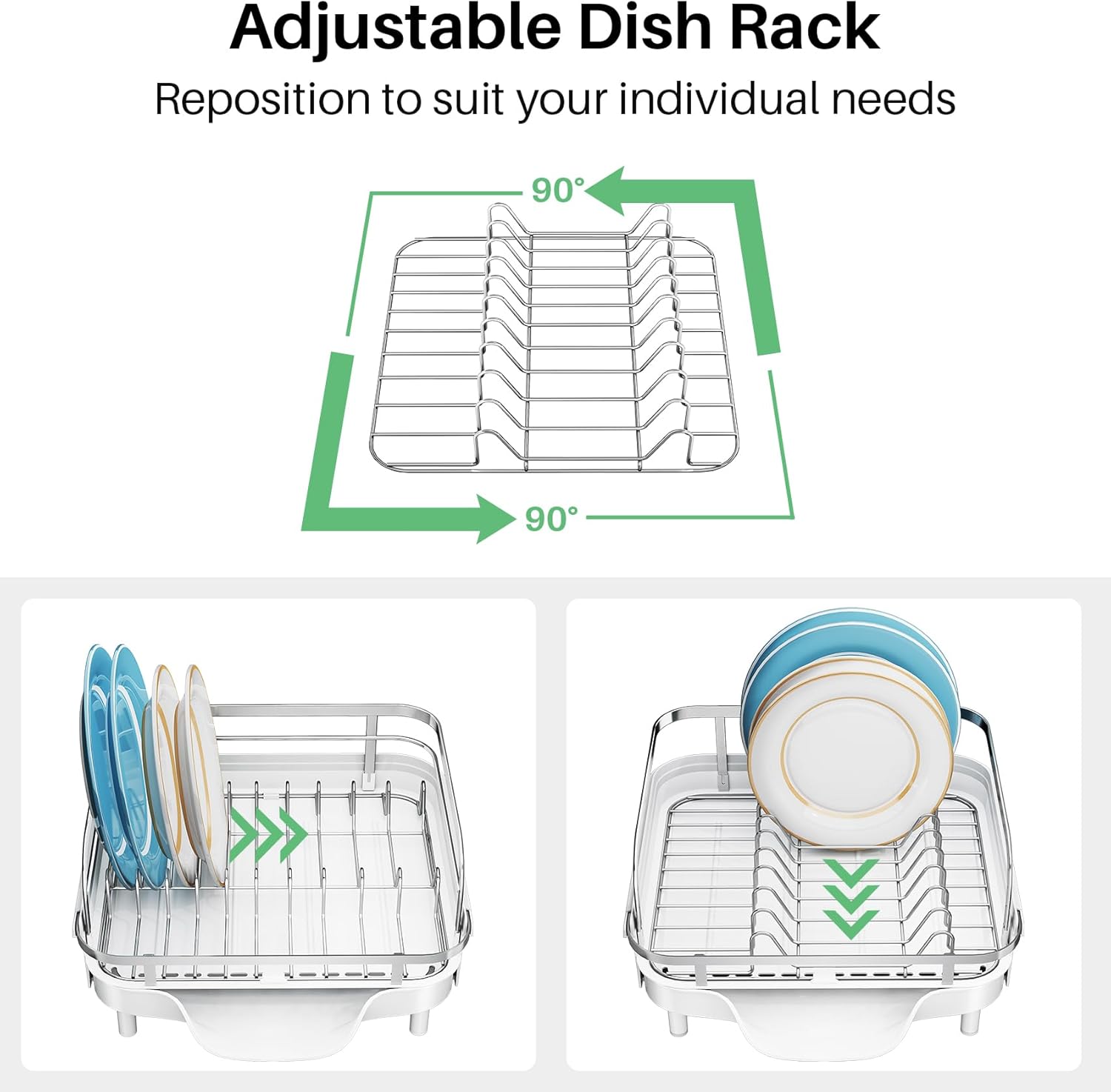 Dish Drying Rack, Expandable Dish Rack for Kitchen Counter, Stainless Steel Dish Drainer with