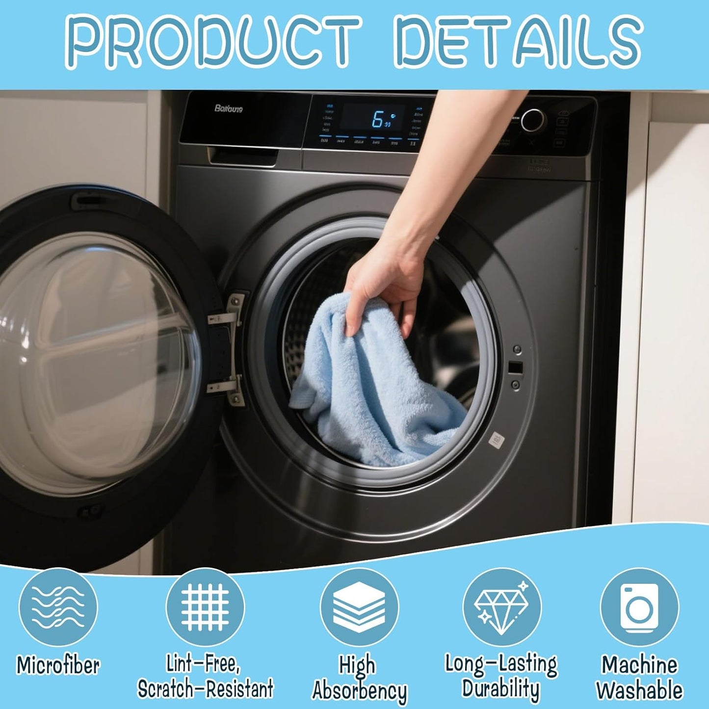 6 Pack Extra Large Microfiber Cleaning Cloths 20"x30", Lint-Free Reusable Towels for Home, Glass
