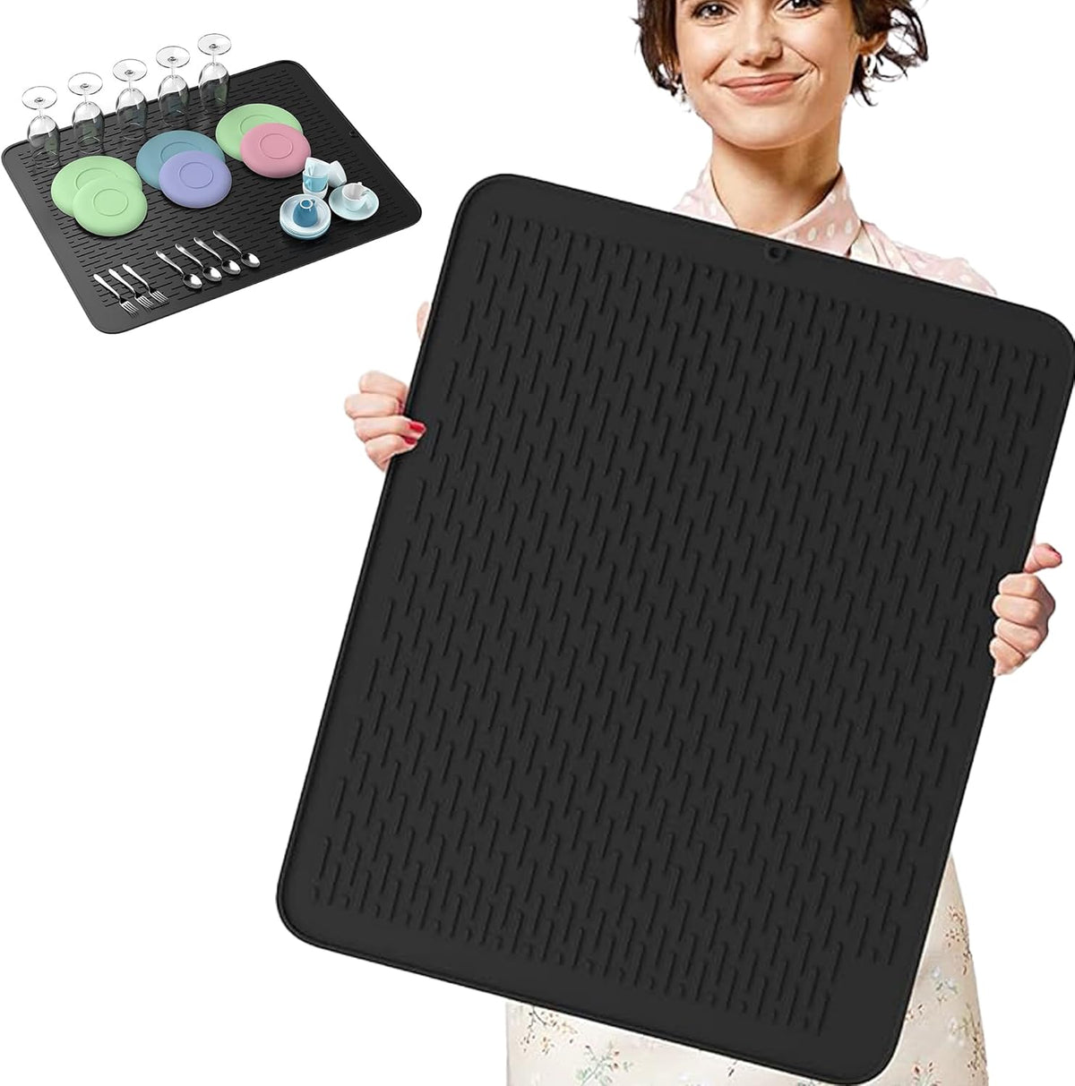 Extra Large (30 inch by 24 inch) heavy duty silicone dish drying mat for kitchen counters by