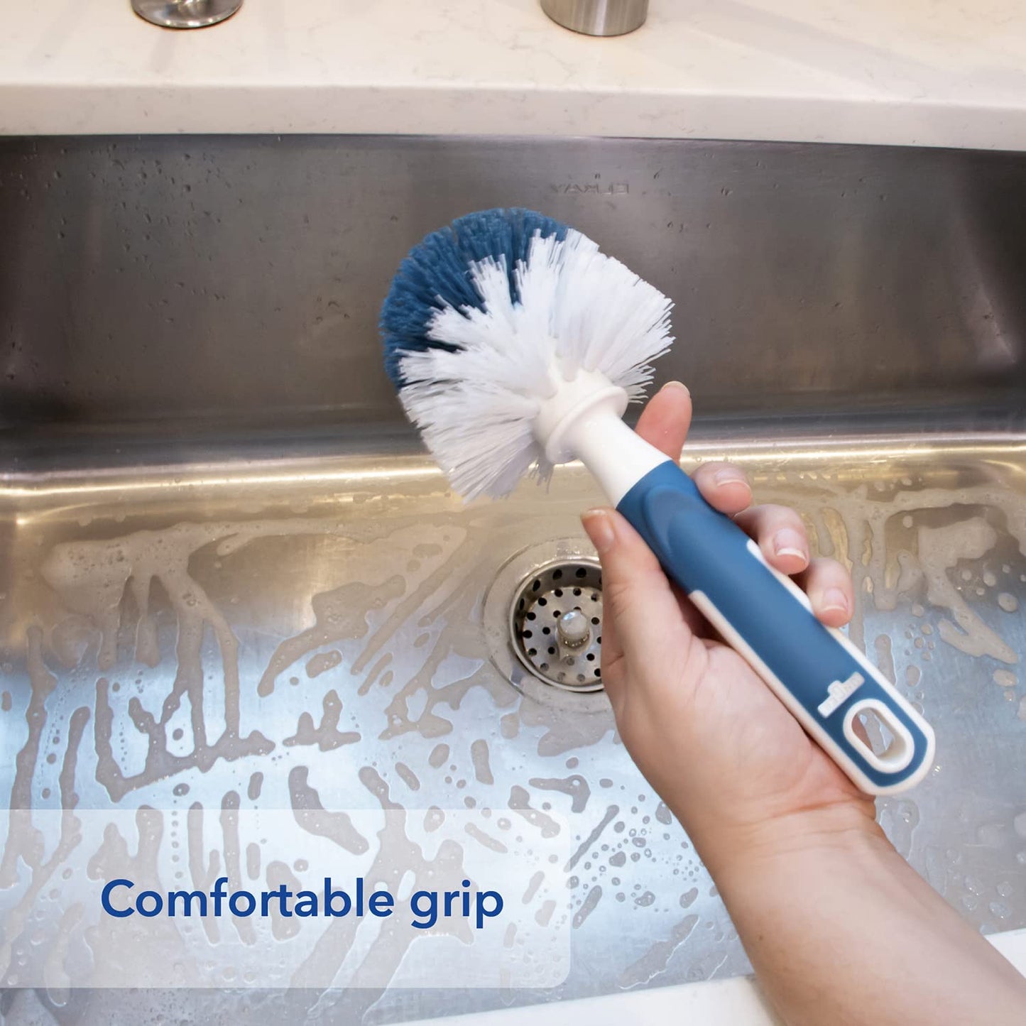 Unger Sink and Dish Scrub Brush, Kitchen Washing Scrubber for Hard-to-Reach Corners, Small Cleaning