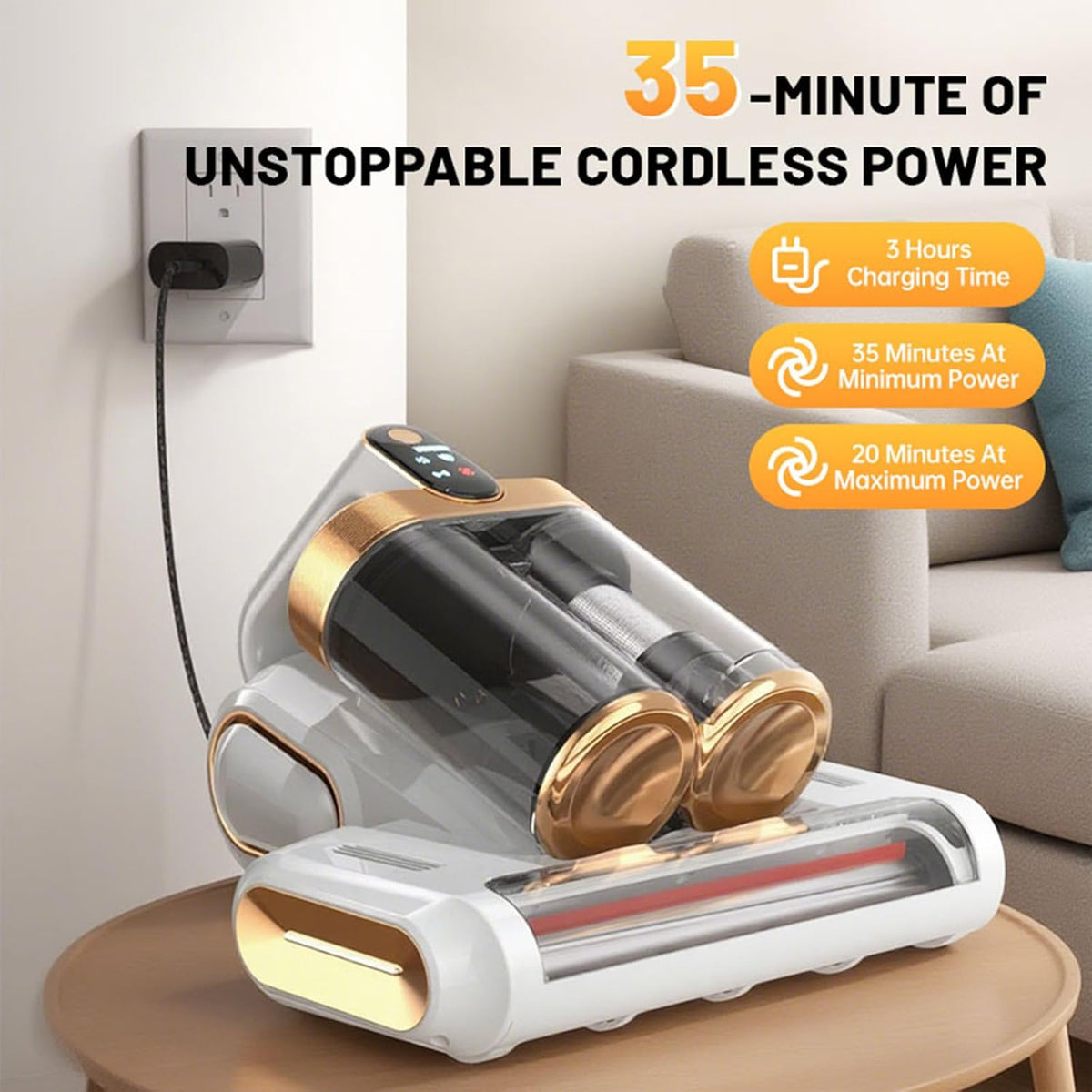Bed Vacuum Cleaner, 16Kpa Mattress Vacuum Cleaner with 253.7nm UV-C Light 48000 RPM/Min Brushroll &