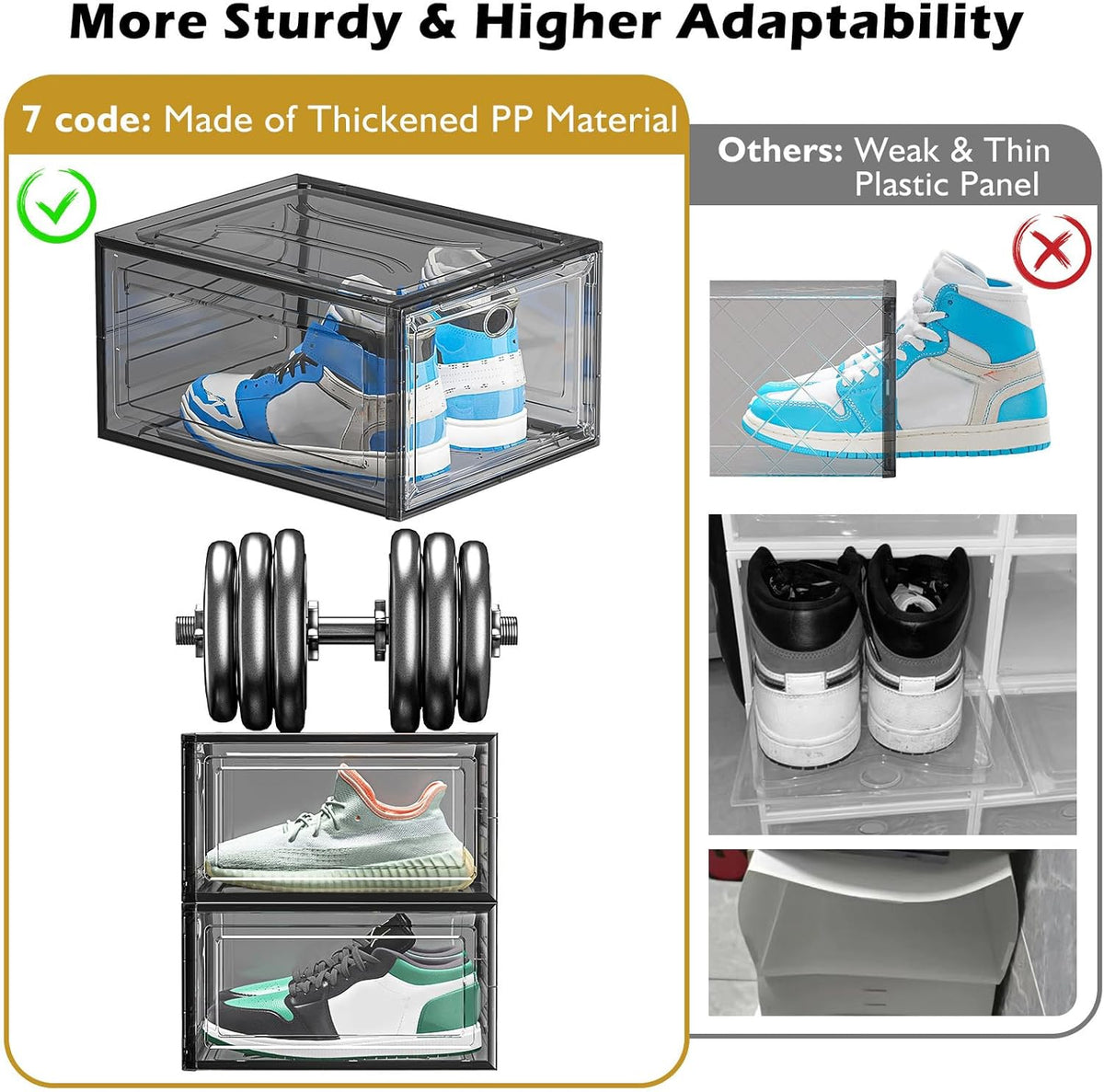 7 code Large Clear Shoe Boxes Organizer【Thicker Material】 Stronger Shoe Box with Magnetic Door
