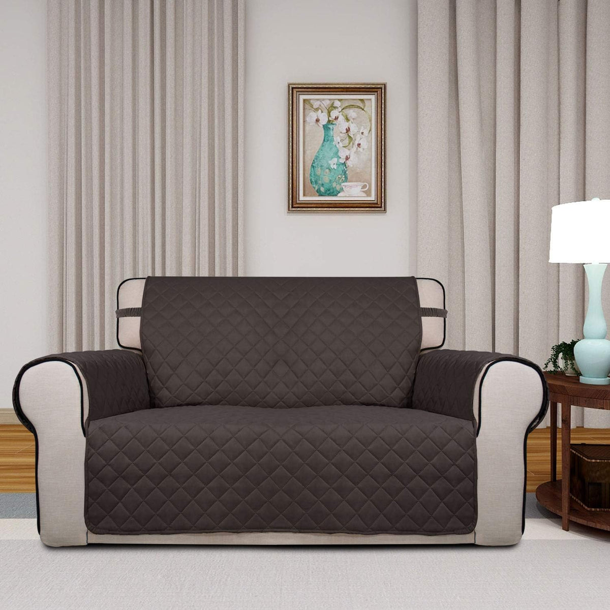 PureFit Reversible Quilted Sofa Cover, Water Resistant Medium Slipcover Furniture Protector