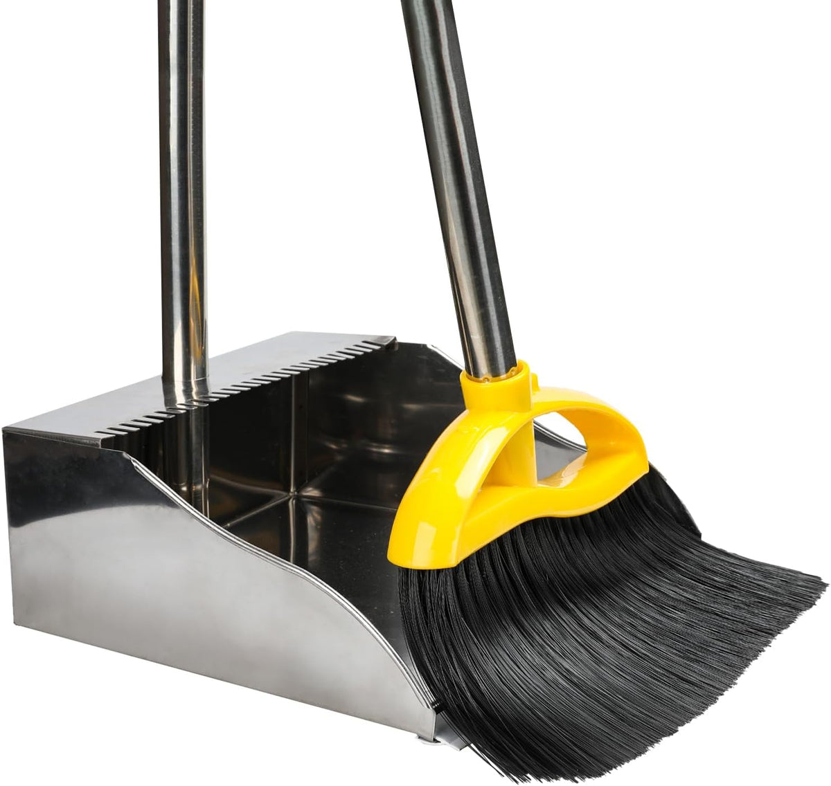 Broom and Stainless Steel Dustpan Set for Home,Metal Dust Pan and Soft Bristles Indoor Kitchen