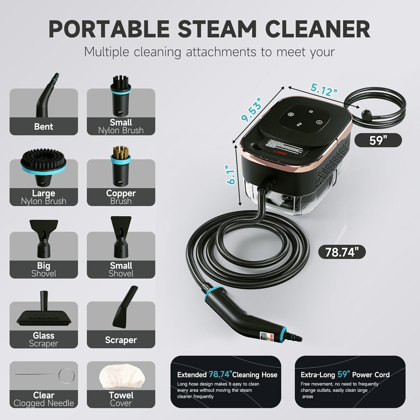 Steam Cleaner, Portable Steamer for Cleaning, Multipurpose Cleaning Steamer with Replacement Heads