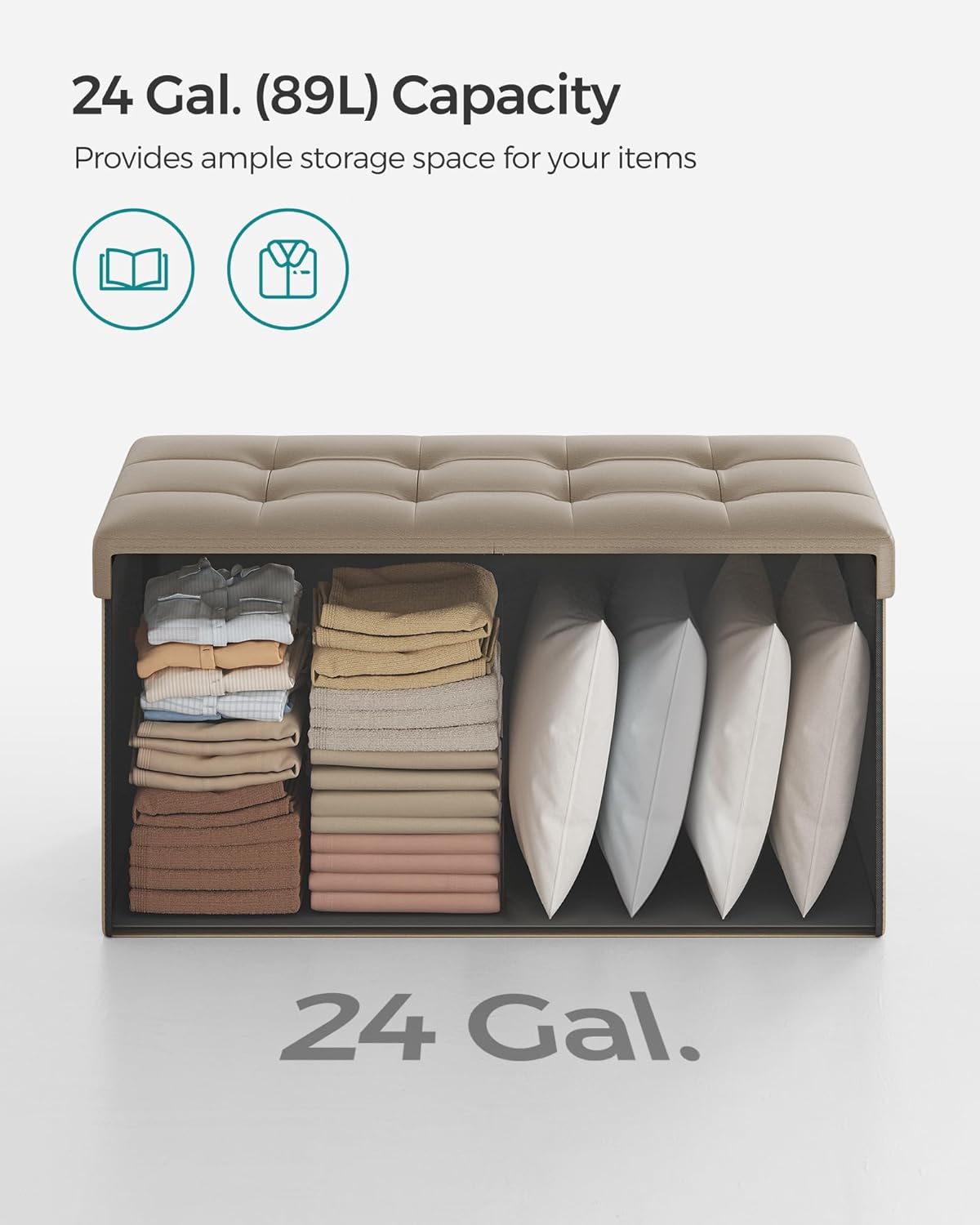 SONGMICS MAZIE Collection - 30 Inches Storage Ottoman Bench with Flipping Lid, Storage Chest