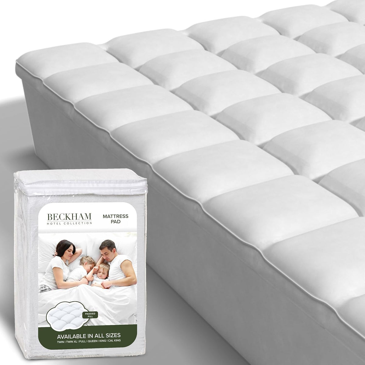 Beckham Hotel Collection Twin Size Hybrid Mattress Pad (Extra Padded) & Protector - Waterproof