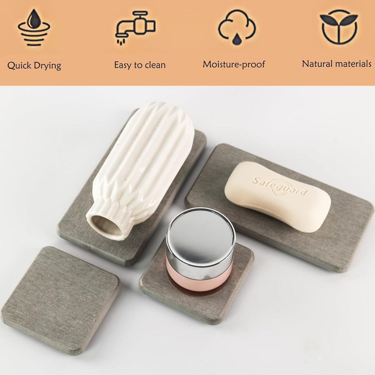 Set of 4 Water Absorbent Diatomite Coasters, Diatomaceous Earth Kitchen Soap Dish, Bathroom Trays