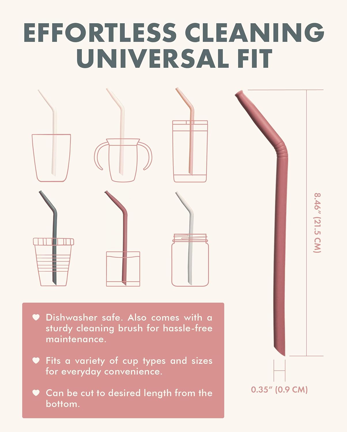 Nightingale Reusable Silicone Straws - Bendy Drinking Straw with Cleaning Brush - Collapsible and