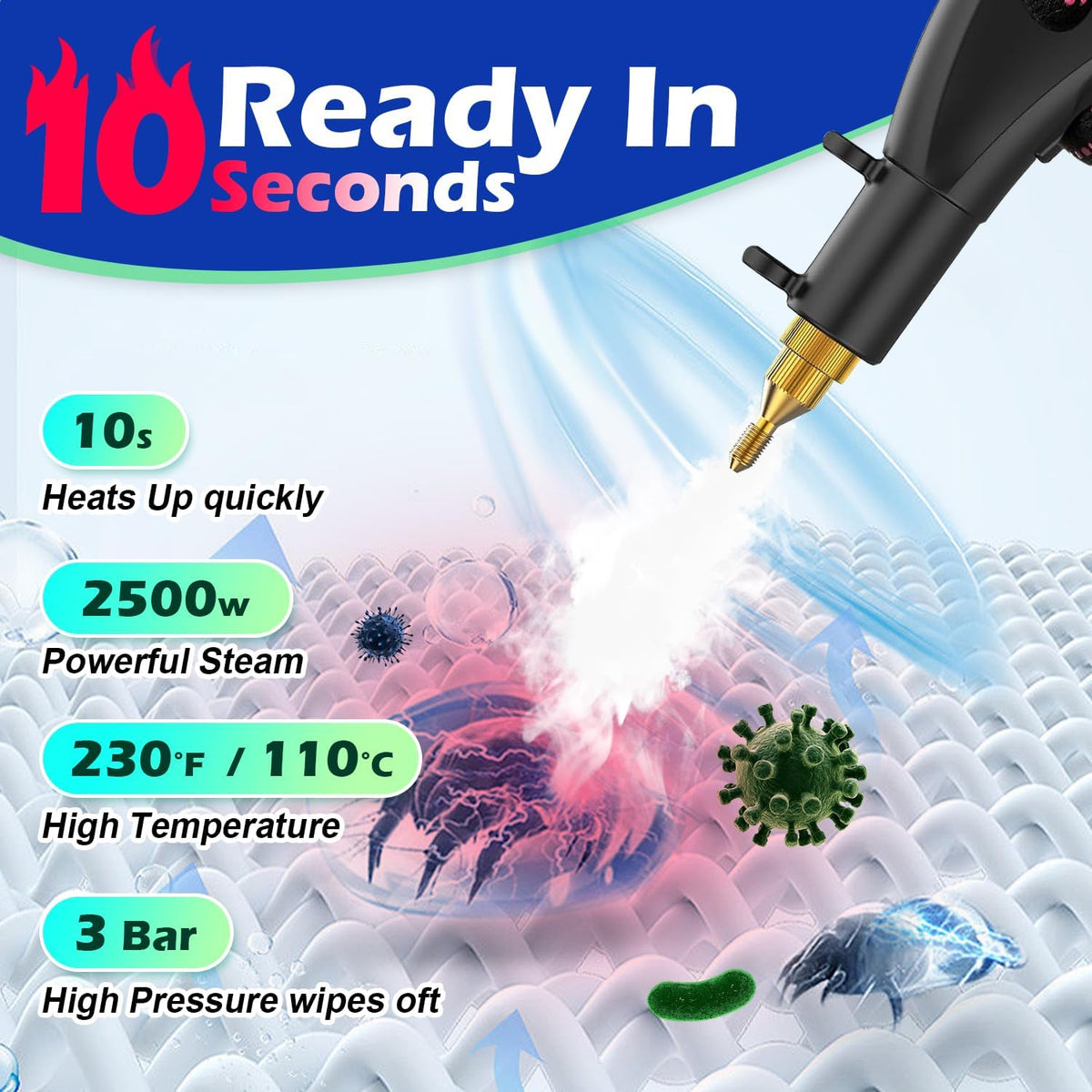 Handheld Steam Cleaner,2500W High Temperature High Pressure Steam Cleaner with 3 Brush Heads