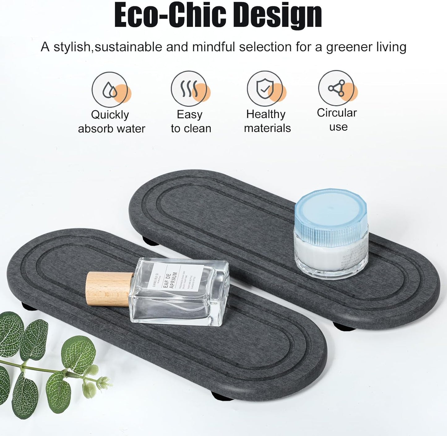 2PCS Water Absorbing Stone Tray, Fast Drying Diatomite Stone Sink Tray, Water Absorbent Diatomite