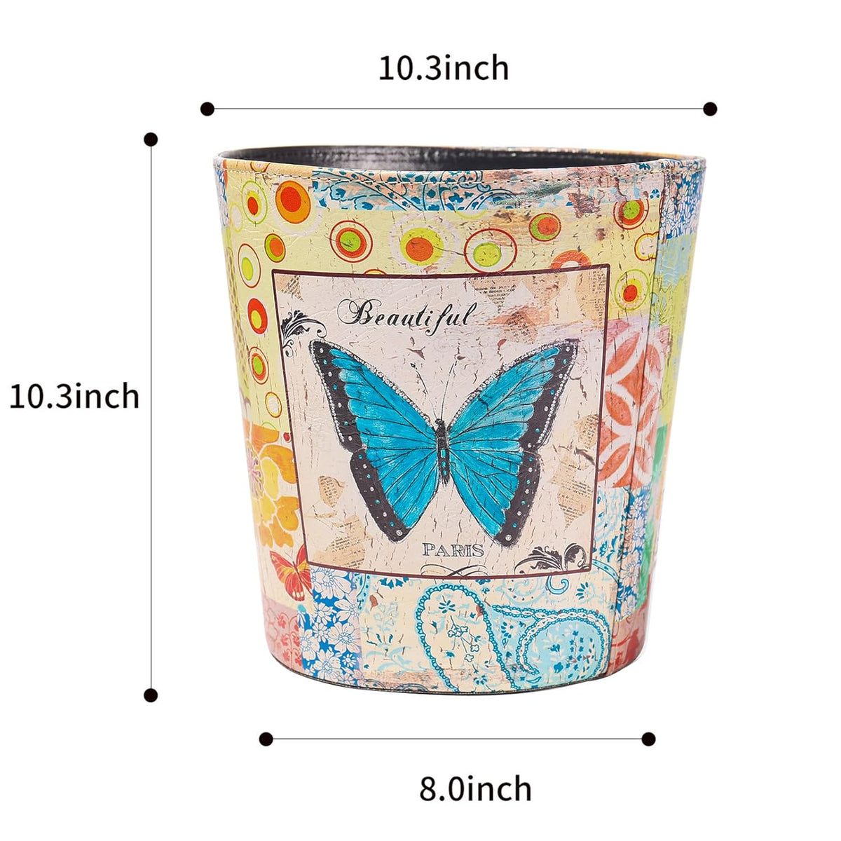 PU Leather Small Trash Can Wastebasket, Round Garbage Container Basket for Bathrooms, Laundry Room