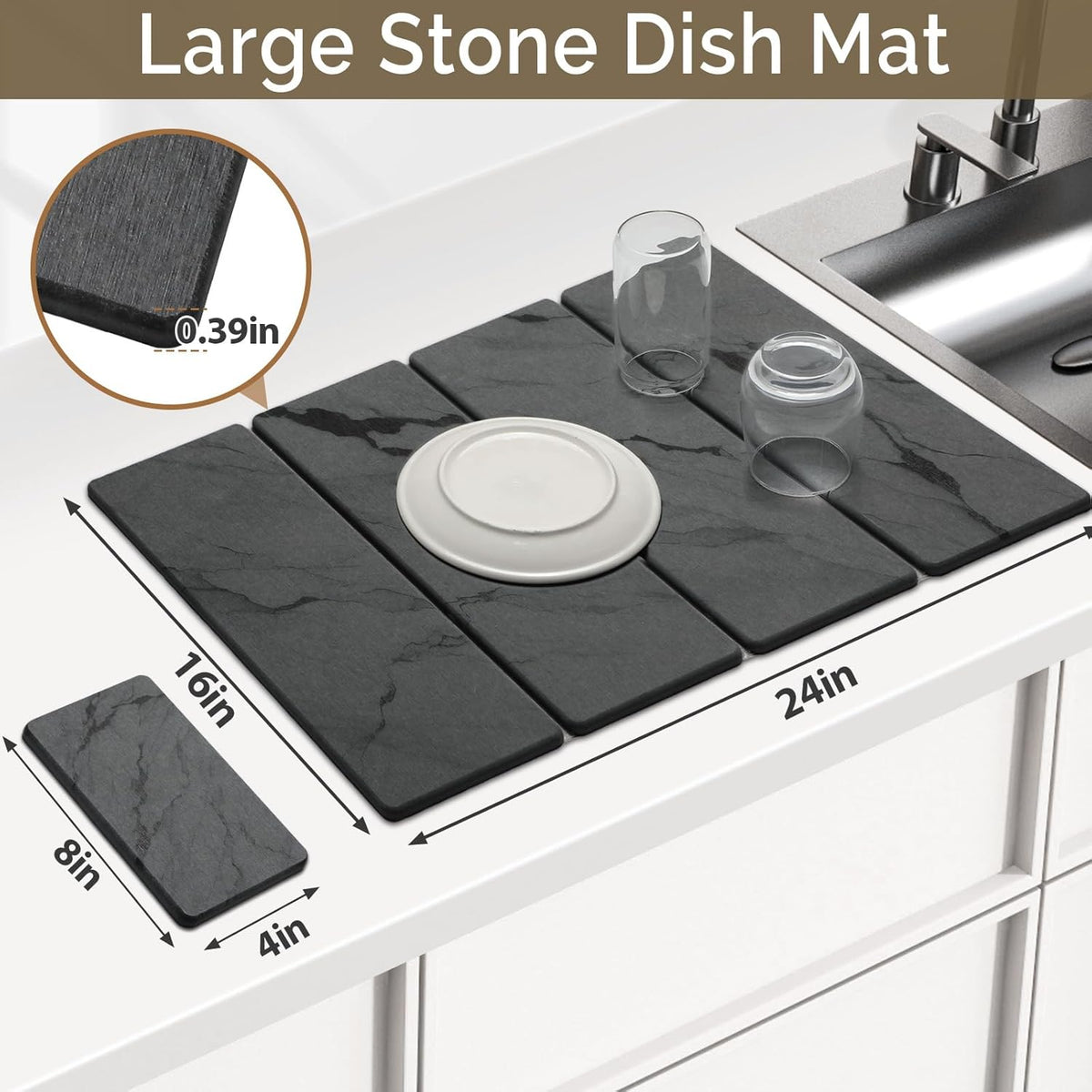 2 PCS Large Stone Dish Drying Mat for Kitchen Counter Quick Dry Stone Dishes Mats Marbled Water