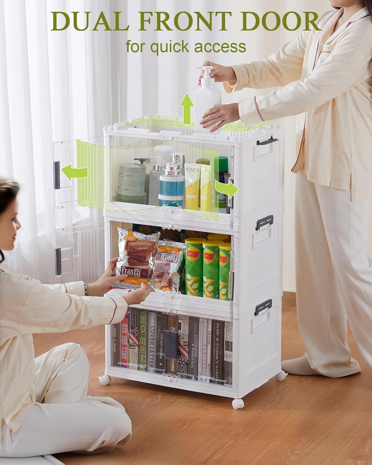 OlarHike 144QT Lockable Storage Bins with Lids - Folding Storage box with Doors and Wheels
