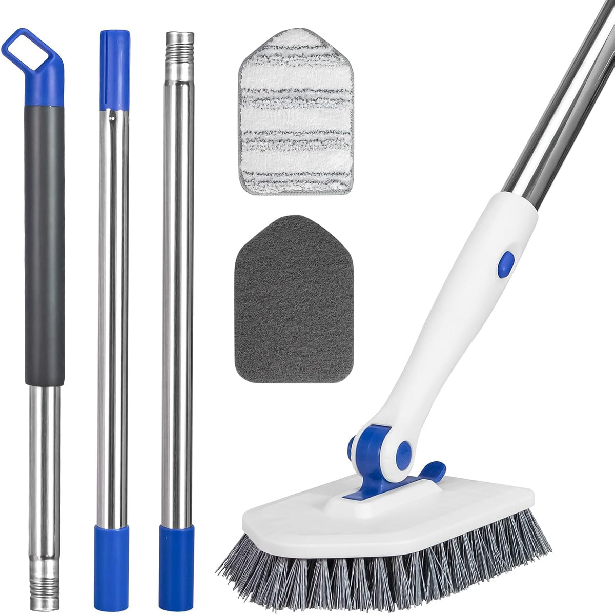 Tile Tub Scrubber Brush with 52-inch Adjustable Long Handle 3-in-1 Rotatable Shower Brush for