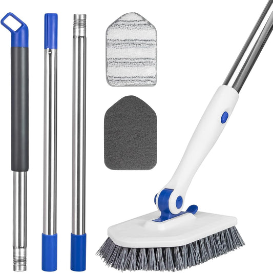 Tile Tub Scrubber Brush with 52-inch Adjustable Long Handle 3-in-1 Rotatable Shower Brush for