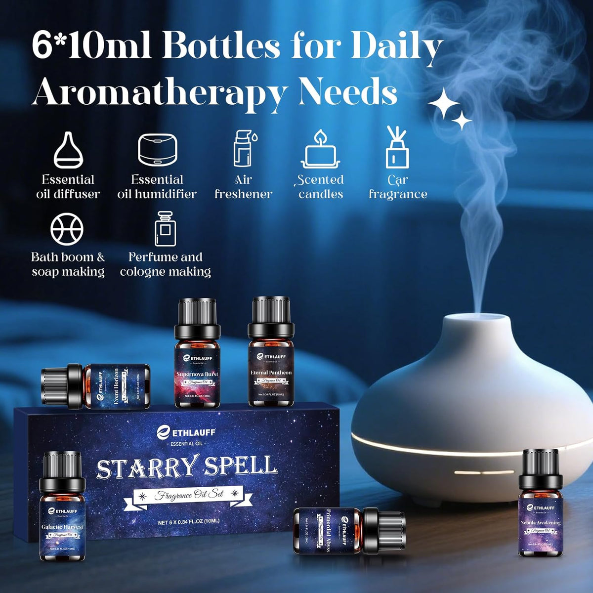 Essential Oil Blends, Starry Spell Essential Oil Set for Diffusers for Home, Humidifiers, Candle