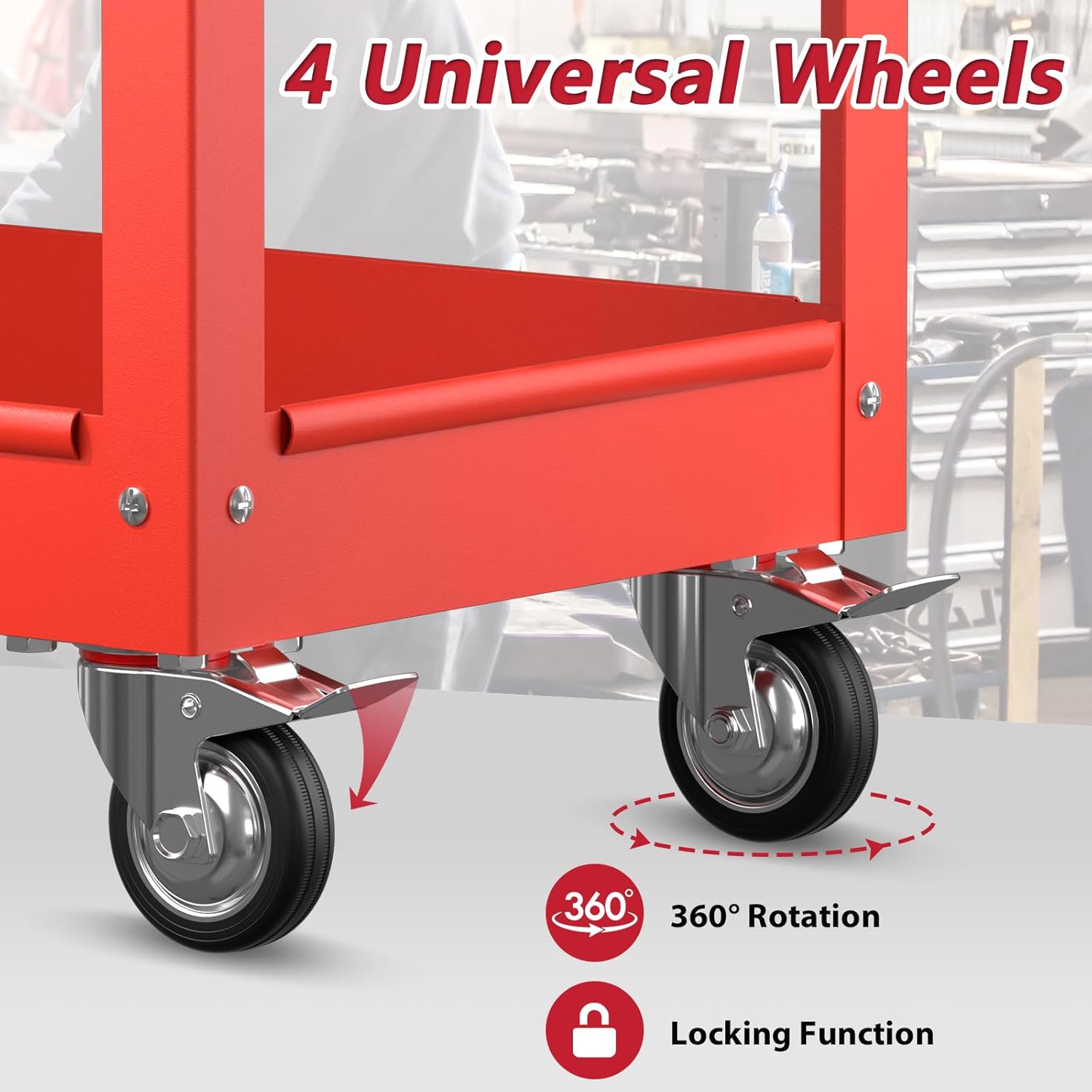 3 Tier Rolling Tool Cart on Wheels, Heavy Duty Service Cart Industrial Utility Cart with Drawer and