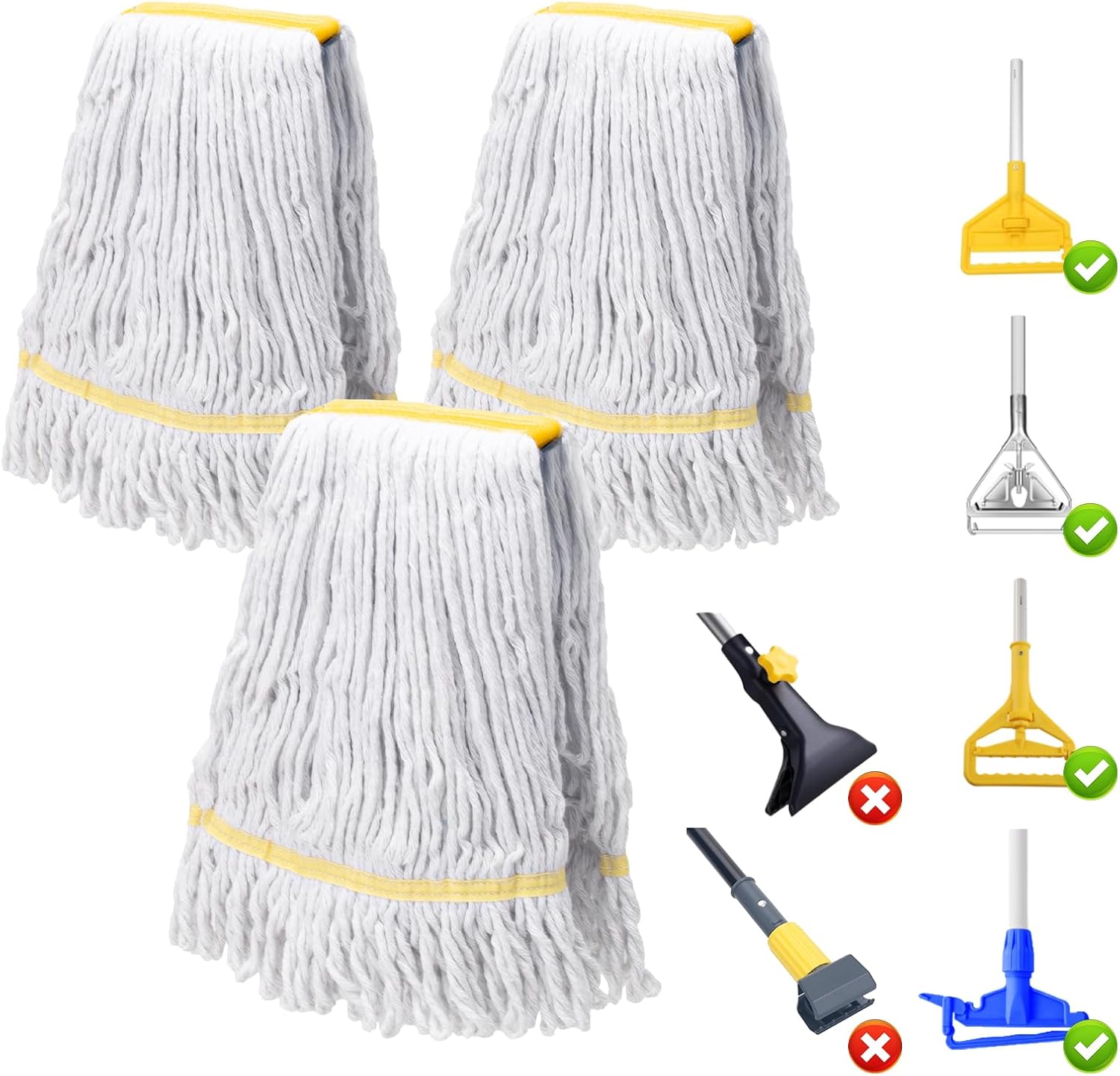 KeFanta 3 Pack Heavy Duty Commercial Mop Head Replacement,Wet Industrial Cotton Looped End String