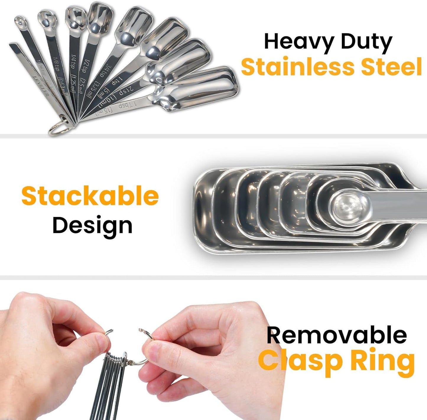 Stainless Steel Measuring Spoons Set of 14 with Leveler, Rectangular Teaspoon & Tablespoon