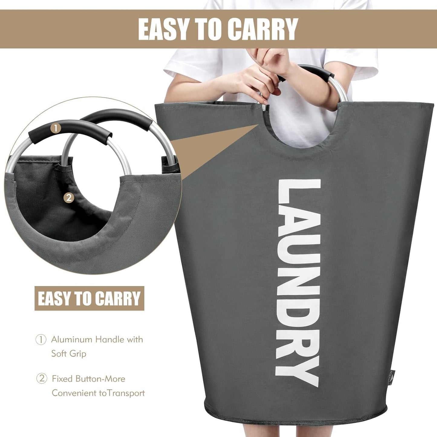 DOKEHOM 90L Large Laundry Basket, Collapsible Laundry Bag, Freestanding Tall Clothes Hamper