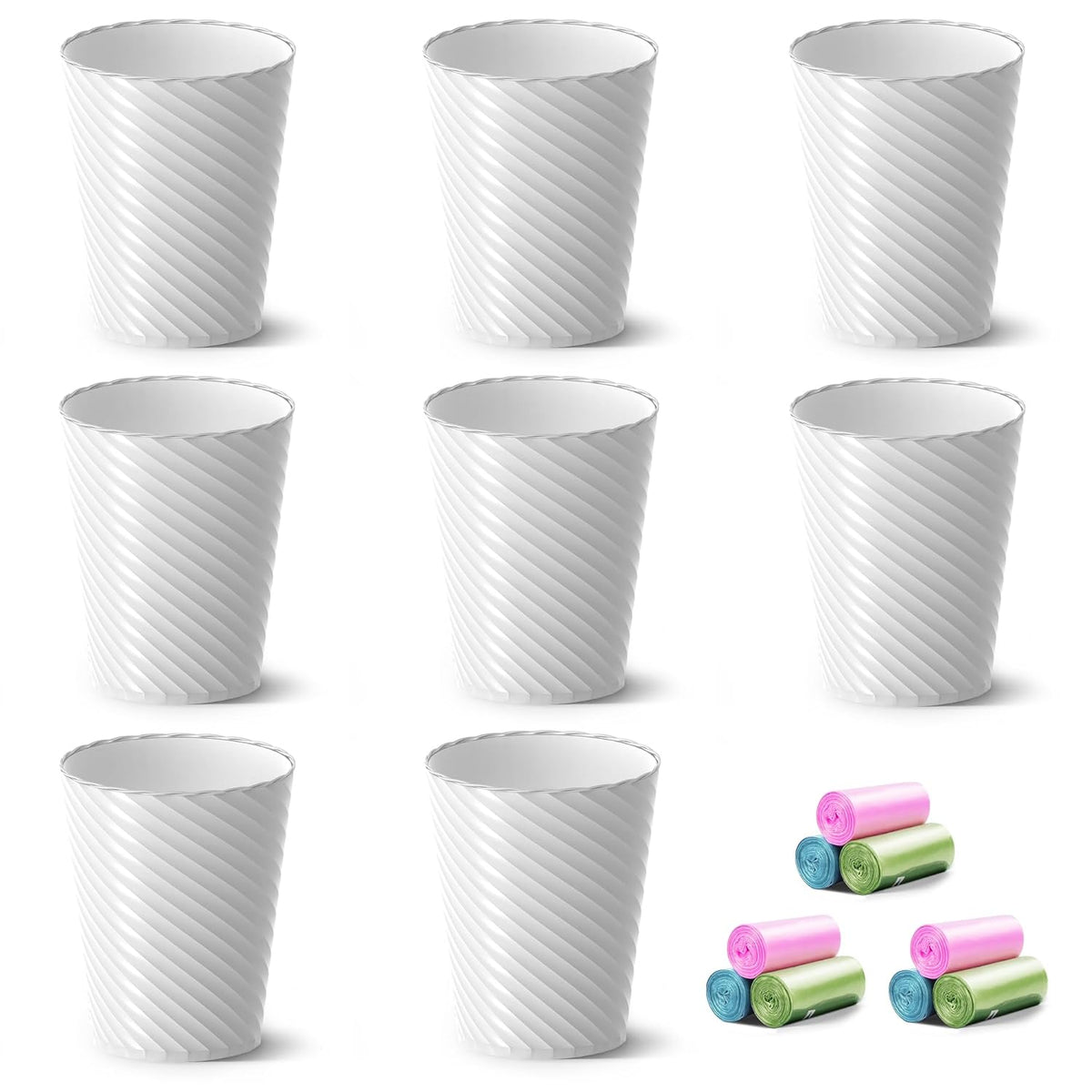 Bathroom Trash Can, 8 Pack 1.8 Gallons Small Trash Can with Trash Bags, Bathroom Garbage Can