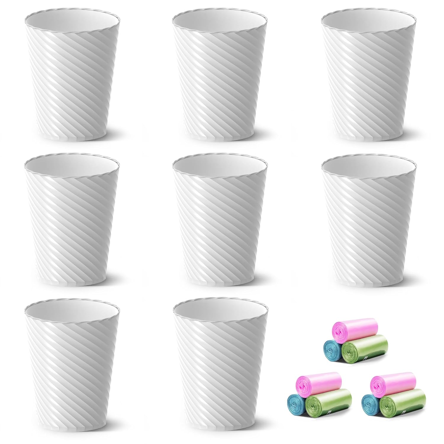 Bathroom Trash Can, 8 Pack 1.8 Gallons Small Trash Can with Trash Bags, Bathroom Garbage Can