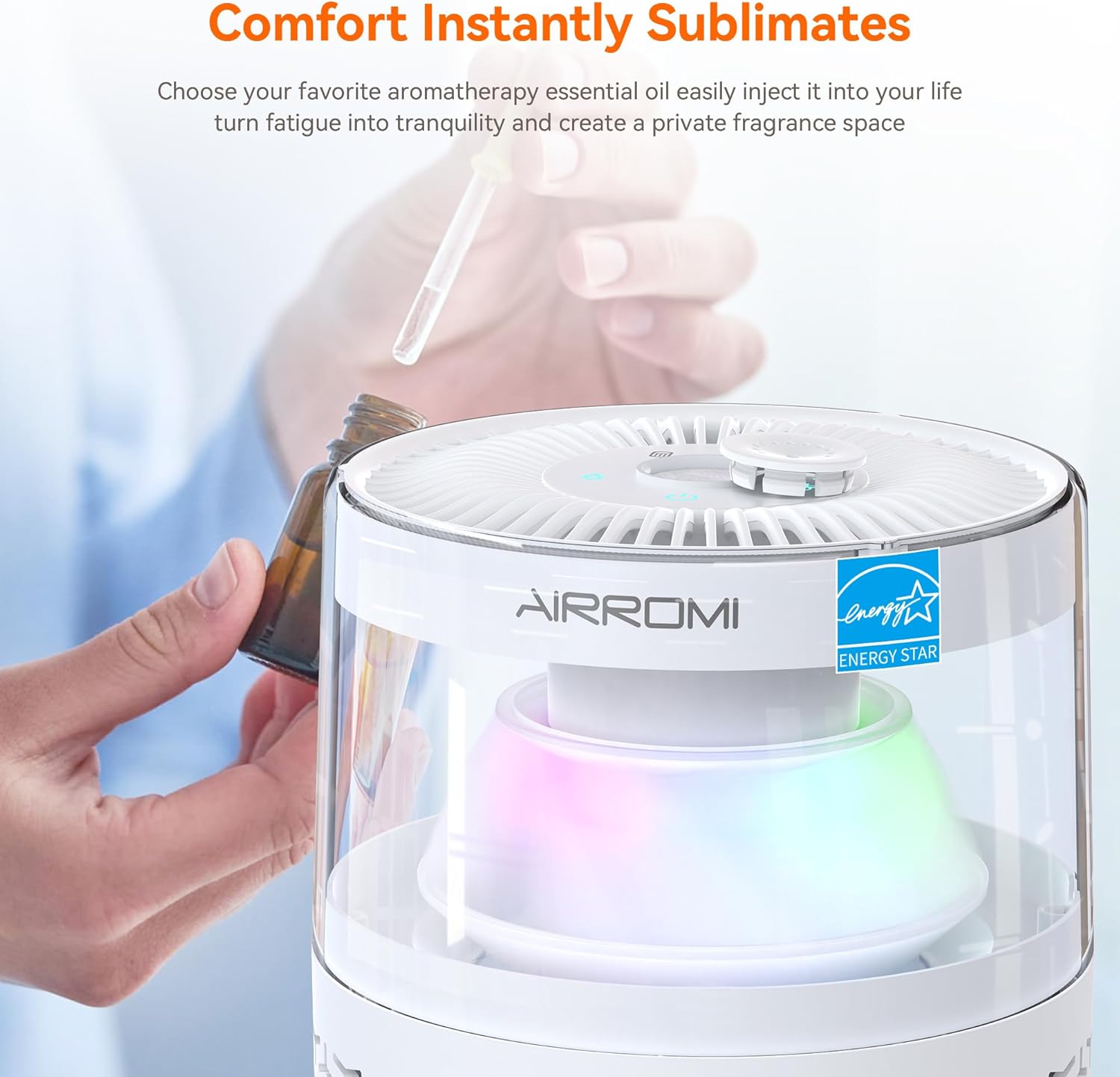 AIRROMI Air Purifiers for Bedroom Home,Up to 658 Ft²,Activated Carbon Filter Cleaner,With Fragrance