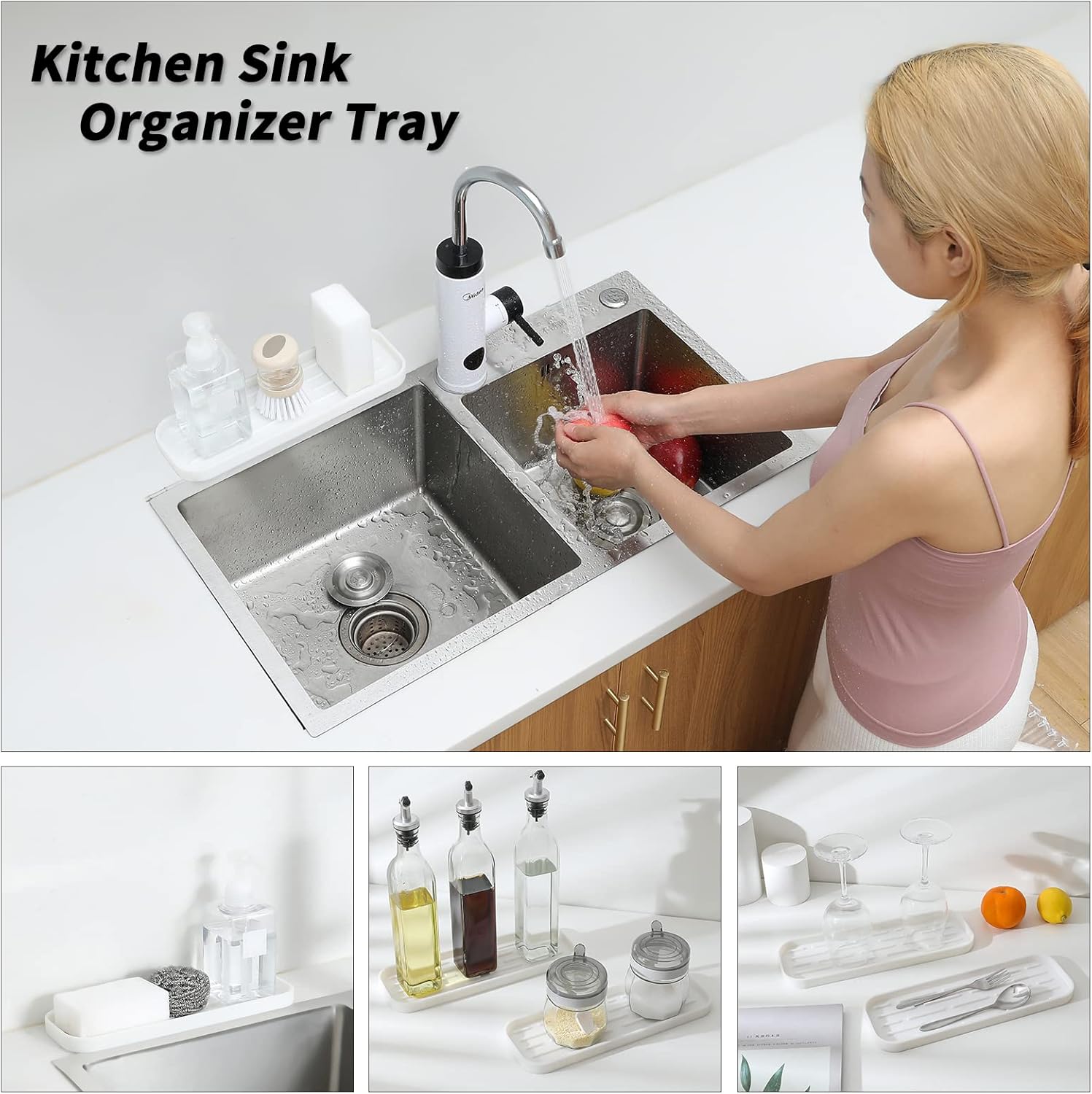 Silicone Kitchen Sink Organizer Tray for Multiple Usage,Eco-Friendly Sponges Holder for Kitchen